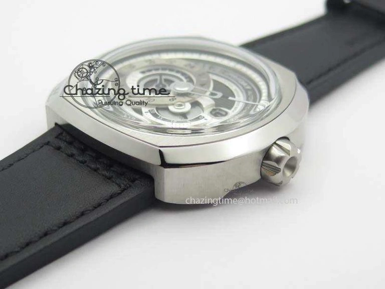 SevenFriday Q1-01 V6F 1:1 Best Edition Silver Dial On Black Leather Strap Miyota 82S7