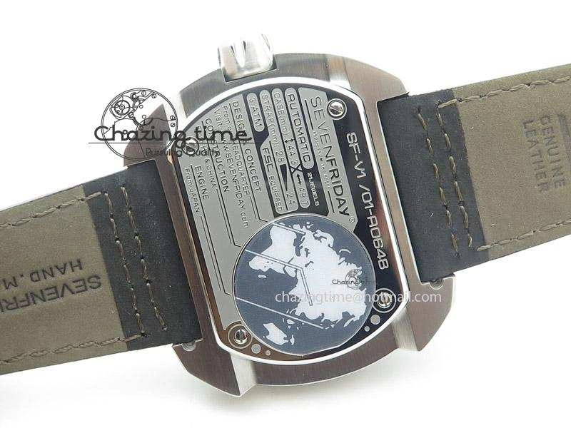 SevenFriday V1-01 V6F 1:1 Best Edition Silver Dial On Black Leather Strap Miyota 82S7