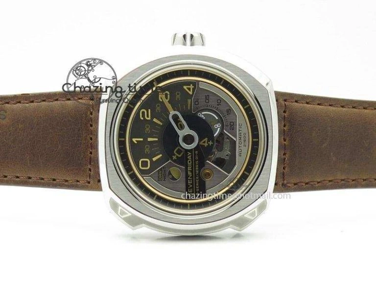 SevenFriday V2-01 V6F 1:1 Best Edition Black Silver Dial On Brown Leather Strap Miyota 82S7