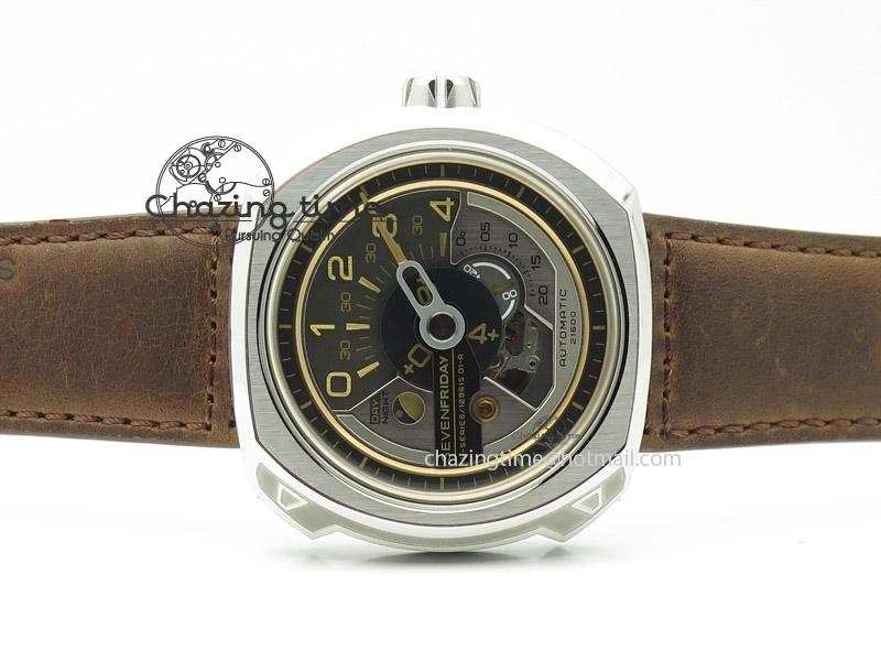 SevenFriday V2-01 V6F 1:1 Best Edition Black Silver Dial On Brown Leather Strap Miyota 82S7