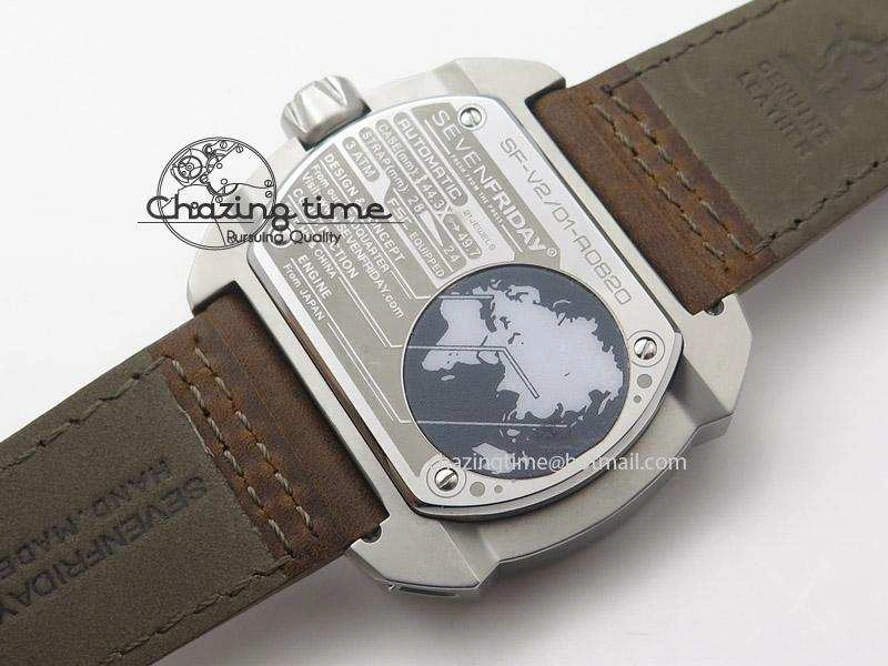 SevenFriday V2-01 V6F 1:1 Best Edition Black Silver Dial On Brown Leather Strap Miyota 82S7