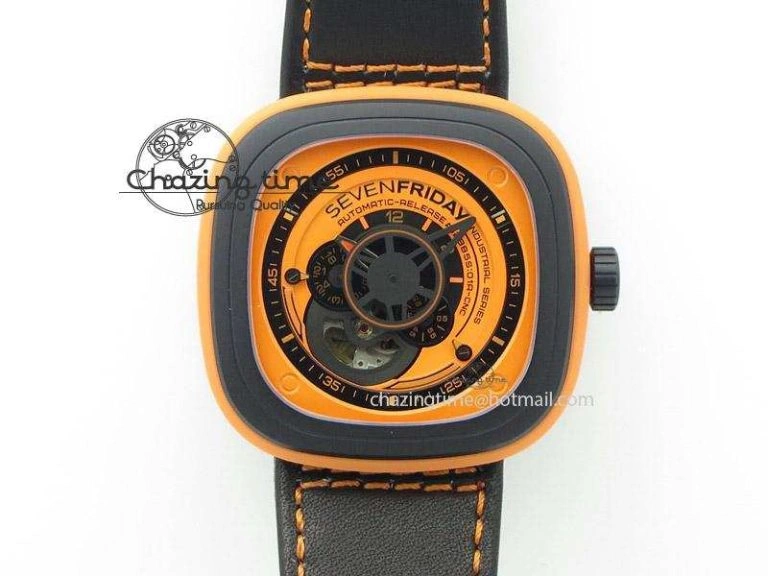 SevenFriday V2-01 V6F 1:1 Best Edition Black Silver Dial On Brown Leather Strap Miyota 82S7