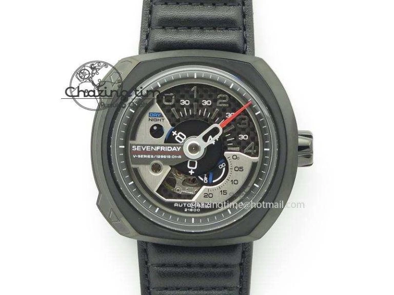 SevenFriday V2-01 V6F 1:1 Best Edition Black Silver Dial On Brown Leather Strap Miyota 82S7
