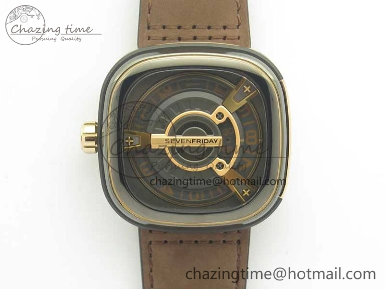 SevenFriday V2-01 V6F 1:1 Best Edition Black Silver Dial On Brown Leather Strap Miyota 82S7