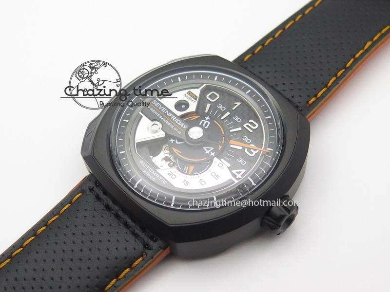 SevenFriday V3-02-GR V6F Best Edition Black Silver Dial Orange Hand On Black Leather Strap Miyota 82S7