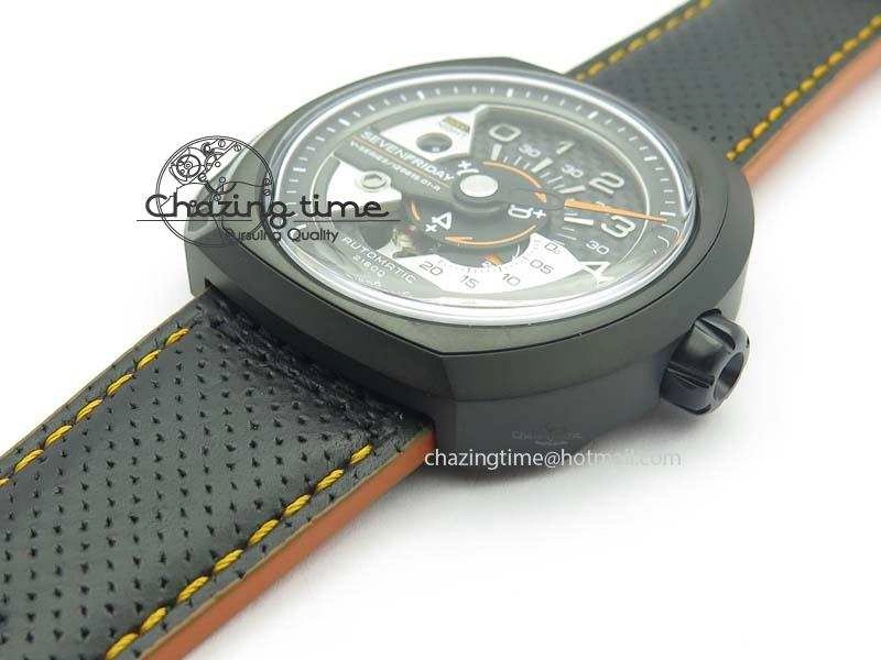 SevenFriday V3-02-GR V6F Best Edition Black Silver Dial Orange Hand On Black Leather Strap Miyota 82S7