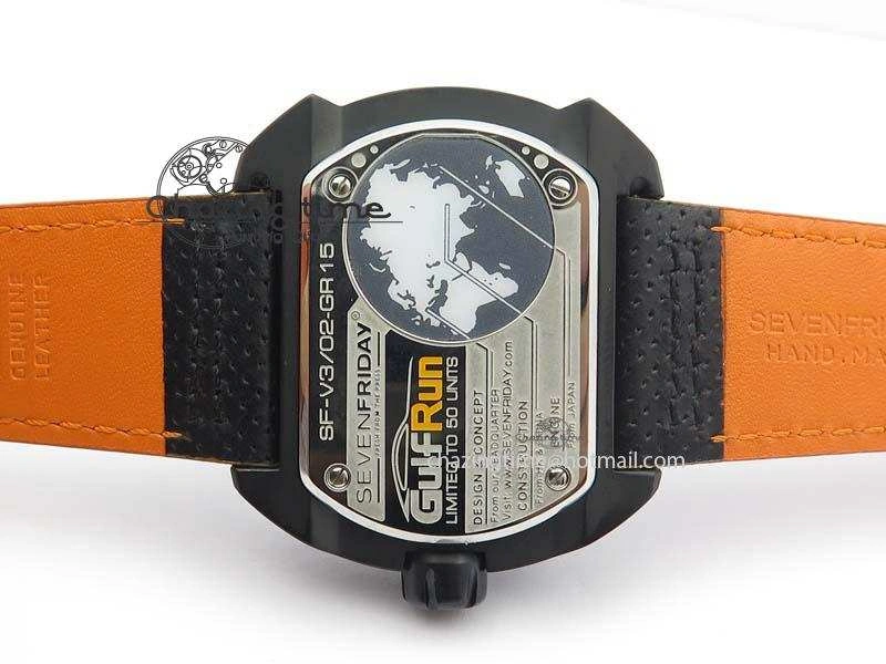 SevenFriday V3-02-GR V6F Best Edition Black Silver Dial Orange Hand On Black Leather Strap Miyota 82S7