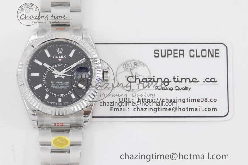 Sky-Dweller 326934 904L SS Noob 1:1 Best Edition Black Dial on SS Bracelet Asian 23J to 9001