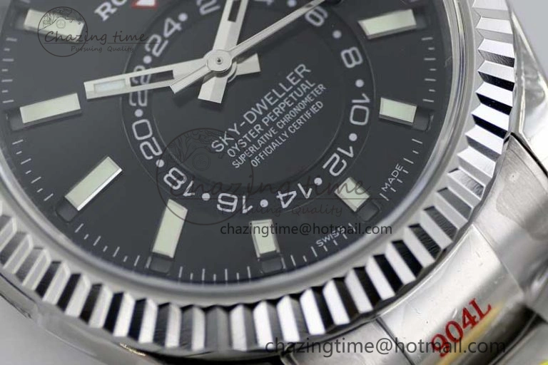 Sky-Dweller 326934 904L SS Noob 1:1 Best Edition Black Dial on SS Bracelet Asian 23J to 9001