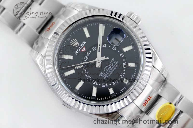 Sky-Dweller 326934 904L SS Noob 1:1 Best Edition Black Dial on SS Bracelet Asian 23J to 9001