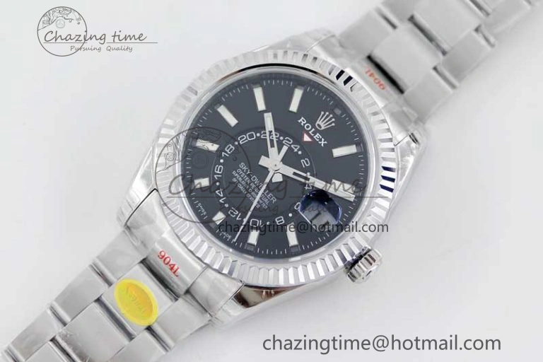 Sky-Dweller 326934 904L SS Noob 1:1 Best Edition Black Dial on SS Bracelet Asian 23J to 9001