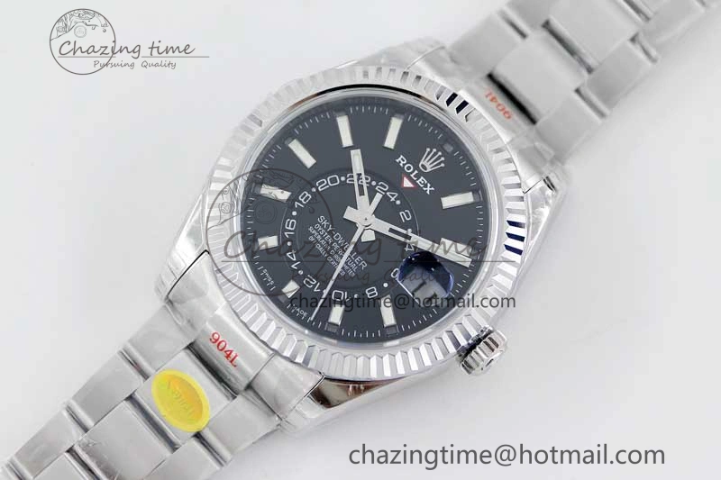 Sky-Dweller 326934 904L SS Noob 1:1 Best Edition Black Dial on SS Bracelet Asian 23J to 9001