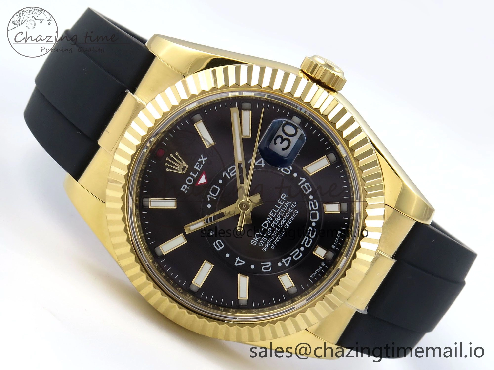 Sky-Dweller 336238 YG ZF 1:1 Best Edition Black Dial on Oysterflex Strap A23J (Gain Weight)