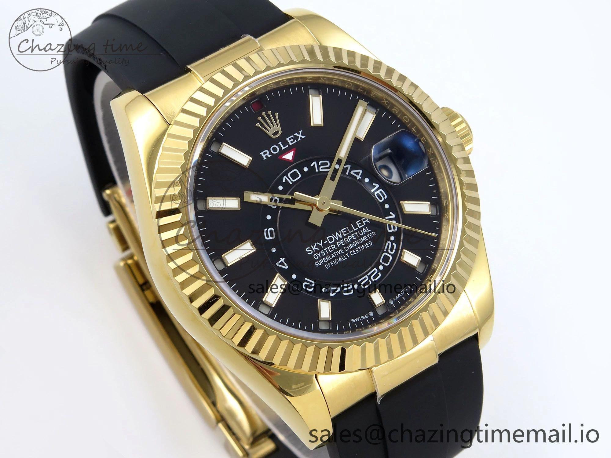 Sky-Dweller 336238 YG ZF 1:1 Best Edition Black Dial on Oysterflex Strap A23J (Gain Weight)
