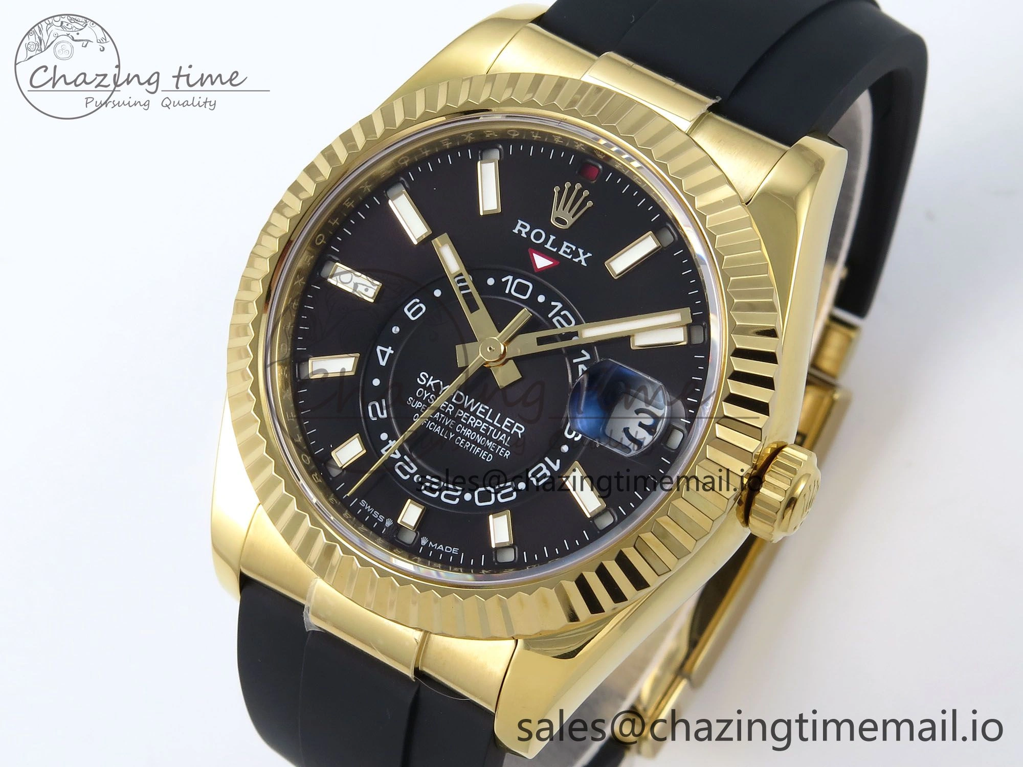 Sky-Dweller 336238 YG ZF 1:1 Best Edition Black Dial on Oysterflex Strap A23J (Gain Weight)