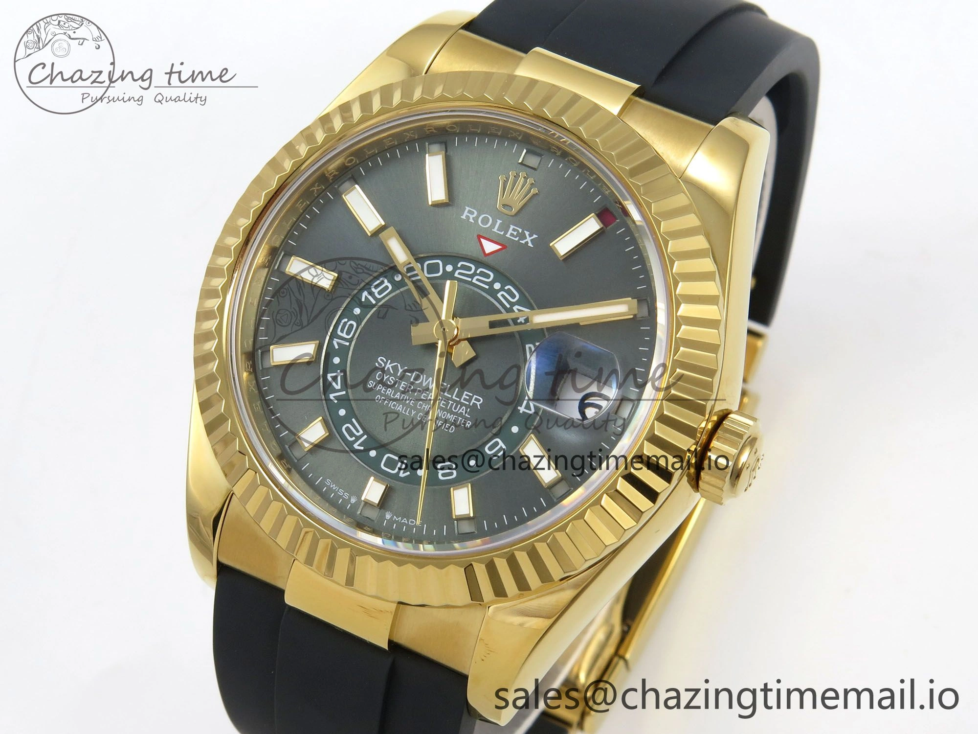 Sky-Dweller 336238 YG ZF 1:1 Best Edition Mint Green Dial on Oysterflex Rubber Strap Asian 2824(Gain Weight)