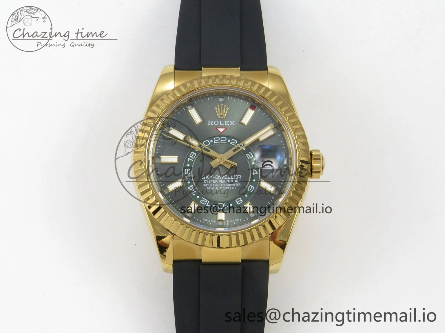 Sky-Dweller 336238 YG ZF 1:1 Best Edition Mint Green Dial on Oysterflex Rubber Strap Asian 2824(Gain Weight)