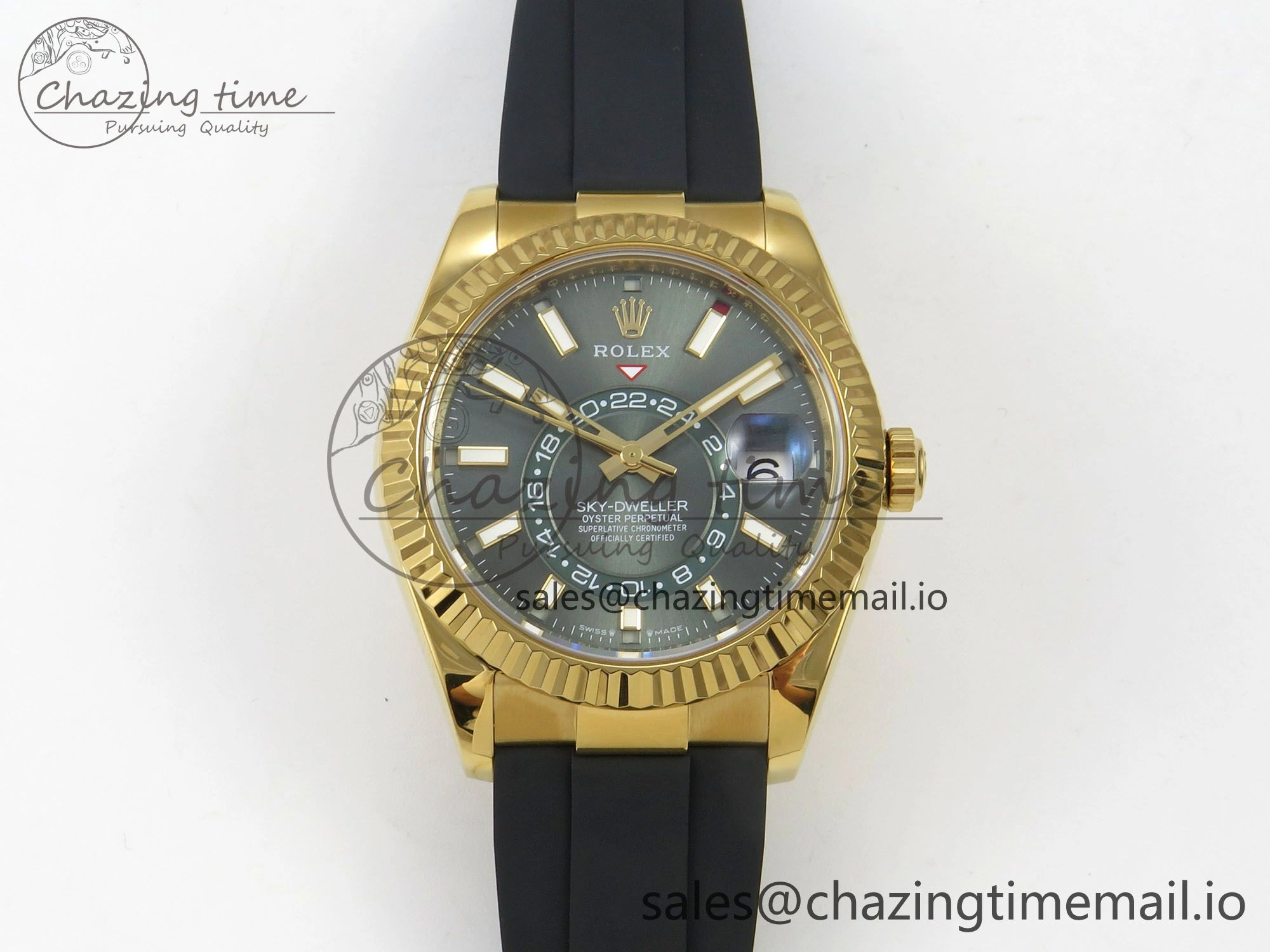 Sky-Dweller 336238 YG ZF 1:1 Best Edition Mint Green Dial on Oysterflex Rubber Strap Asian 2824(Gain Weight)