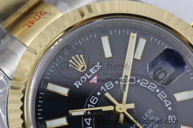Sky-Dweller 904L SS YG Noob 1:1 Best Edition Black Dial on SS YG Bracelet Asian 23J to 9001