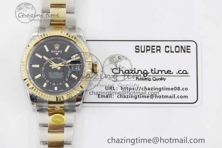 Sky-Dweller 904L SS YG Noob 1:1 Best Edition Black Dial on SS YG Bracelet Asian 23J to 9001