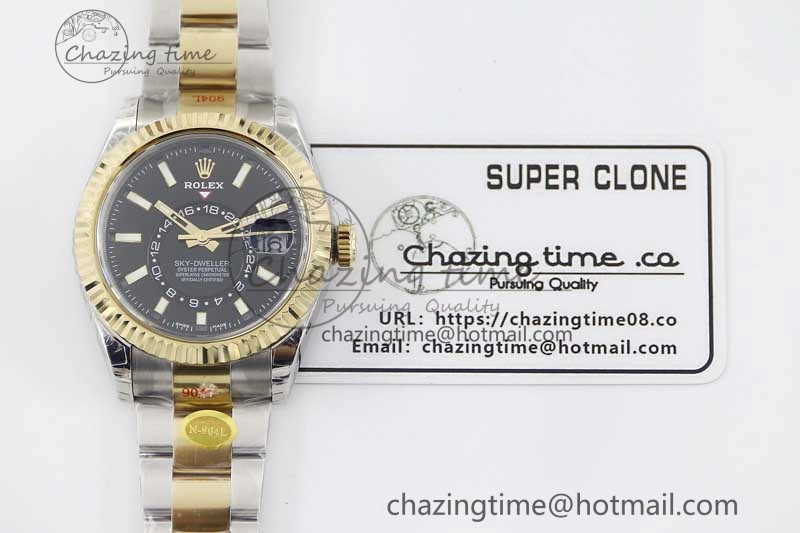 Sky-Dweller 904L SS YG Noob 1:1 Best Edition Black Dial on SS YG Bracelet Asian 23J to 9001