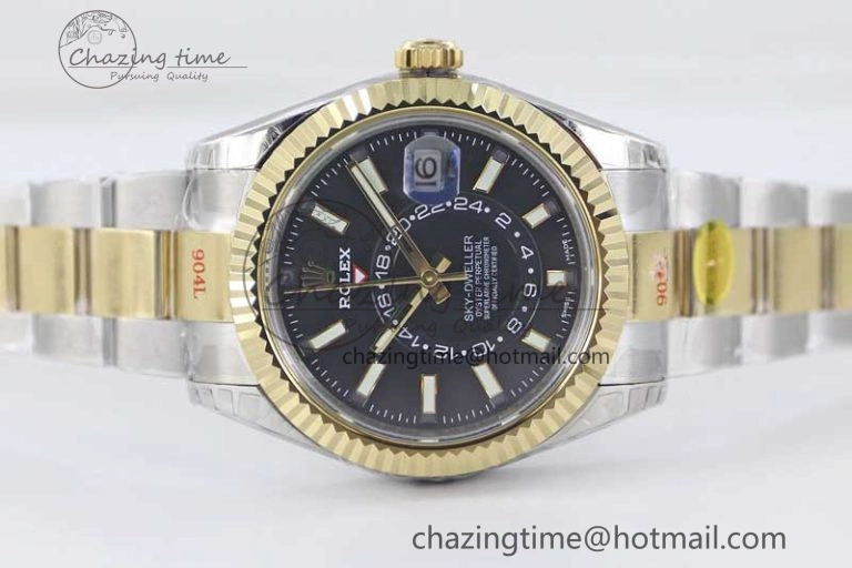 Sky-Dweller 904L SS YG Noob 1:1 Best Edition Black Dial on SS YG Bracelet Asian 23J to 9001