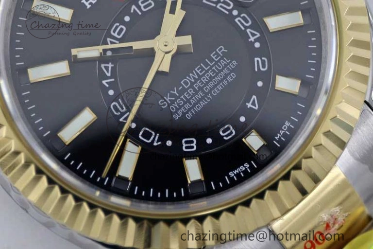 Sky-Dweller 904L SS YG Noob 1:1 Best Edition Black Dial on SS YG Bracelet Asian 23J to 9001