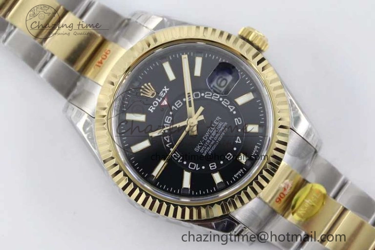 Sky-Dweller 904L SS YG Noob 1:1 Best Edition Black Dial on SS YG Bracelet Asian 23J to 9001