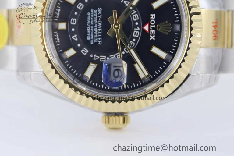 Sky-Dweller 904L SS YG Noob 1:1 Best Edition Black Dial on SS YG Bracelet Asian 23J to 9001