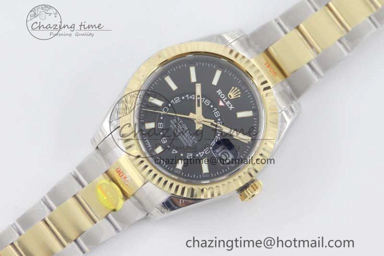 Sky-Dweller 904L SS YG Noob 1:1 Best Edition Black Dial on SS YG Bracelet Asian 23J to 9001