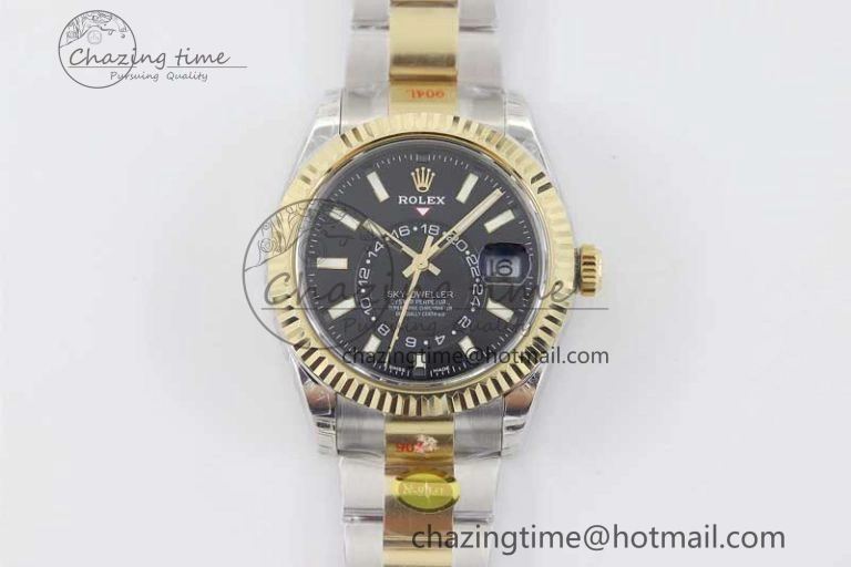 Sky-Dweller 904L SS YG Noob 1:1 Best Edition Black Dial on SS YG Bracelet Asian 23J to 9001