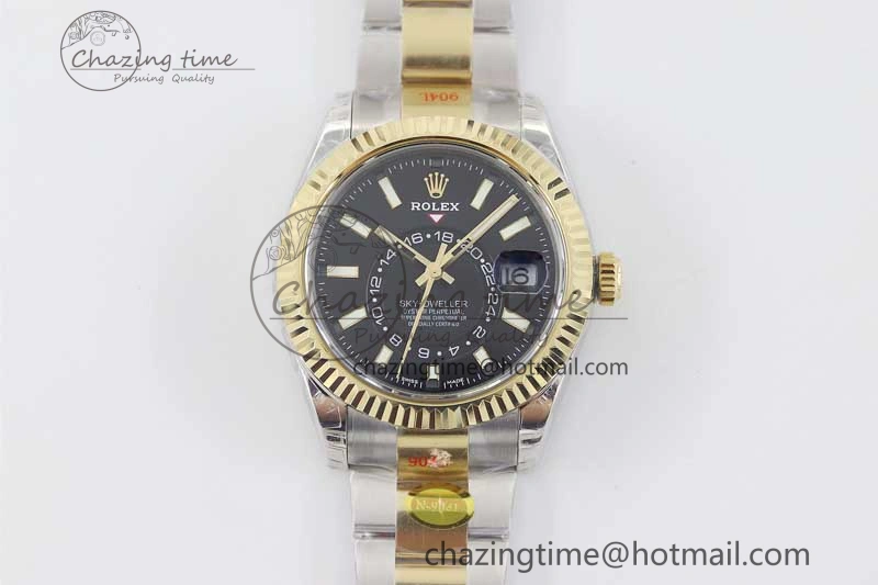 Sky-Dweller 904L SS YG Noob 1:1 Best Edition Black Dial on SS YG Bracelet Asian 23J to 9001
