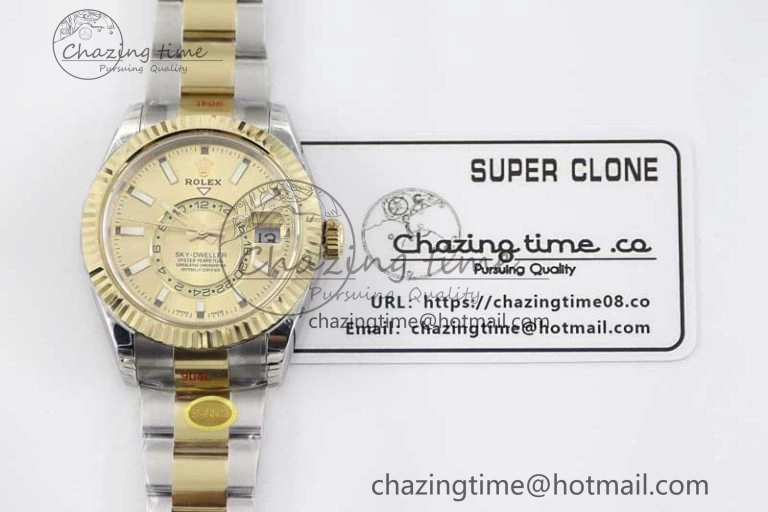 Sky-Dweller 904L SS YG Noob 1:1 Best Edition Gold Dial on SS YG Bracelet Asian 23J to 9001
