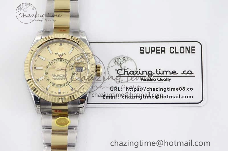 Sky-Dweller 904L SS YG Noob 1:1 Best Edition Gold Dial on SS YG Bracelet Asian 23J to 9001