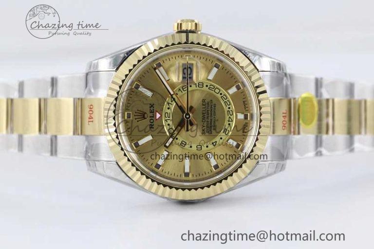 Sky-Dweller 904L SS YG Noob 1:1 Best Edition Gold Dial on SS YG Bracelet Asian 23J to 9001