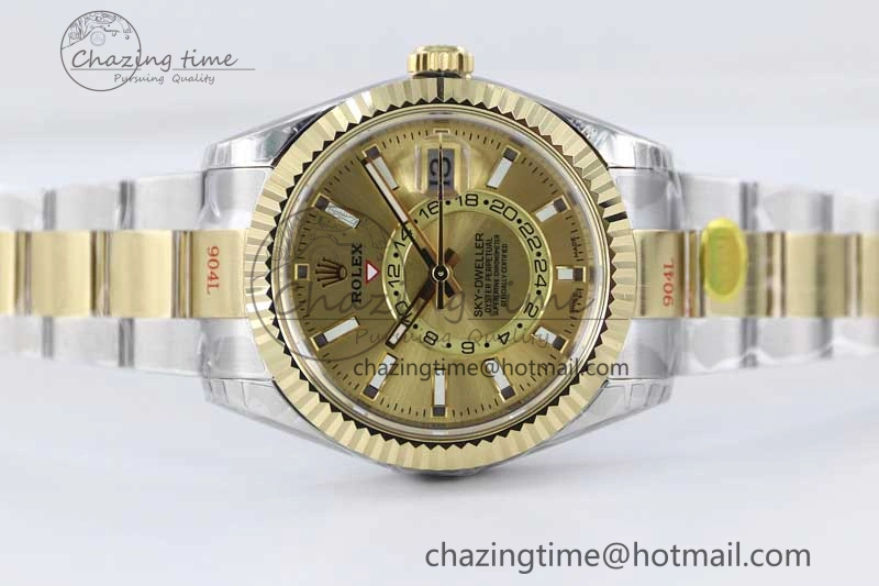 Sky-Dweller 904L SS YG Noob 1:1 Best Edition Gold Dial on SS YG Bracelet Asian 23J to 9001