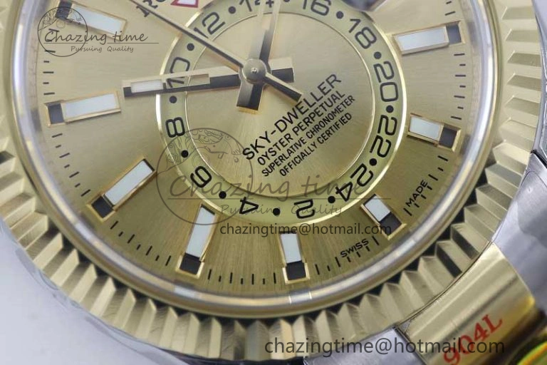 Sky-Dweller 904L SS YG Noob 1:1 Best Edition Gold Dial on SS YG Bracelet Asian 23J to 9001