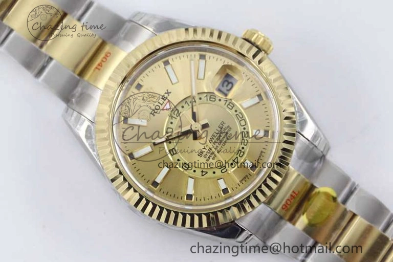 Sky-Dweller 904L SS YG Noob 1:1 Best Edition Gold Dial on SS YG Bracelet Asian 23J to 9001