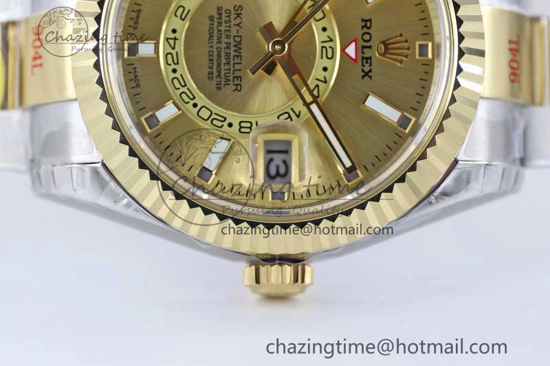 Sky-Dweller 904L SS YG Noob 1:1 Best Edition Gold Dial on SS YG Bracelet Asian 23J to 9001