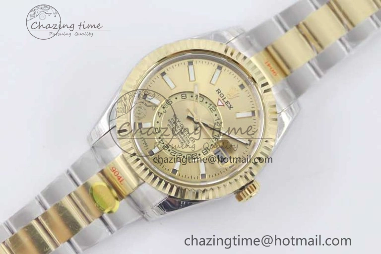 Sky-Dweller 904L SS YG Noob 1:1 Best Edition Gold Dial on SS YG Bracelet Asian 23J to 9001