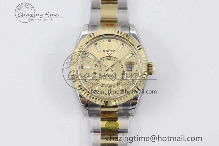 Sky-Dweller 904L SS YG Noob 1:1 Best Edition Gold Dial on SS YG Bracelet Asian 23J to 9001