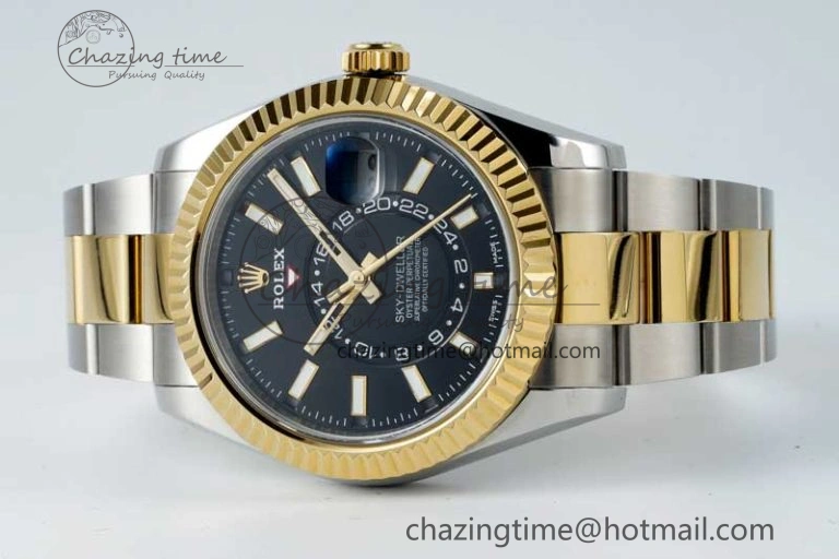 Skydweller SS YG Noob Best Edition Black Dial on SS YG Oyster Bracelet A23J