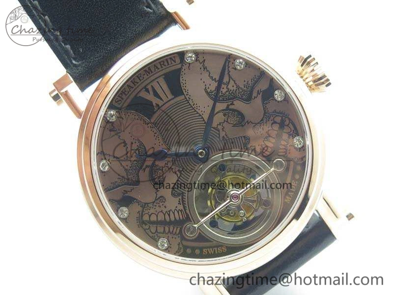 Speake Marin RG Case Rose Gold Dial On Black Leather Strap Asian EQ Tourbillon (Free Leather Strap)