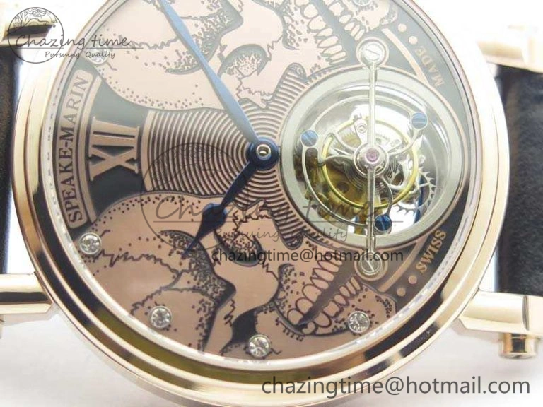 Speake Marin RG Case Rose Gold Dial On Black Leather Strap Asian EQ Tourbillon (Free Leather Strap)