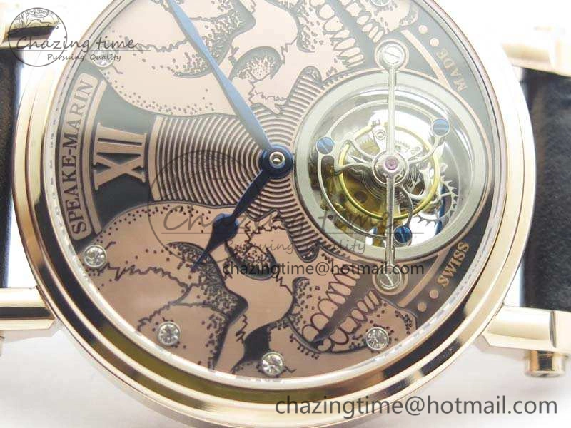 Speake Marin RG Case Rose Gold Dial On Black Leather Strap Asian EQ Tourbillon (Free Leather Strap)