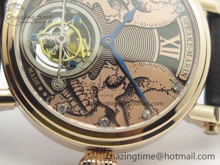 Speake Marin RG Case Rose Gold Dial On Black Leather Strap Asian EQ Tourbillon (Free Leather Strap)