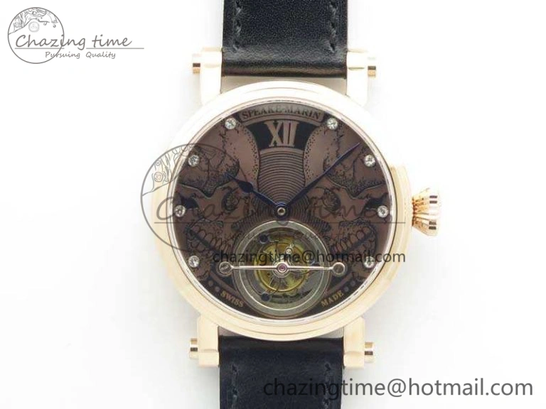 Speake Marin RG Case Rose Gold Dial On Black Leather Strap Asian EQ Tourbillon (Free Leather Strap)