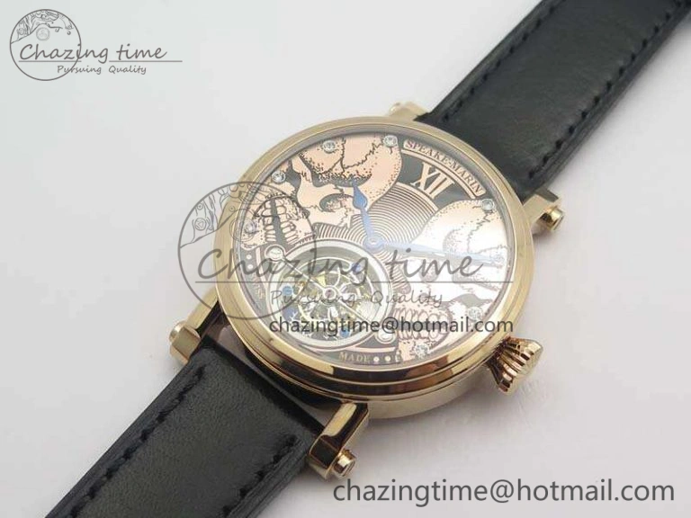 Speake Marin RG Case Rose Gold Dial On Black Leather Strap Asian EQ Tourbillon (Free Leather Strap)