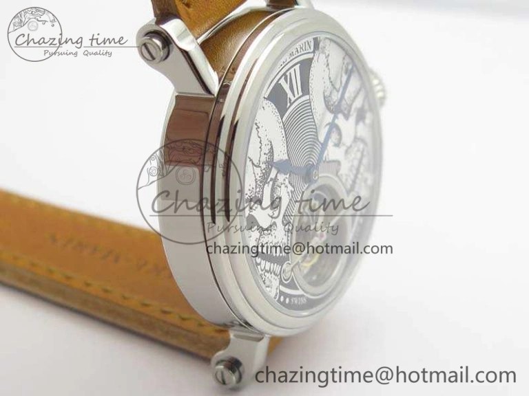 Speake Marin SS Case Silver Dial On Brown Leather Strap Asian EQ Tourbillon (Free Leather Strap)
