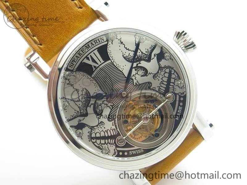 Speake Marin SS Case Silver Dial On Brown Leather Strap Asian EQ Tourbillon (Free Leather Strap)